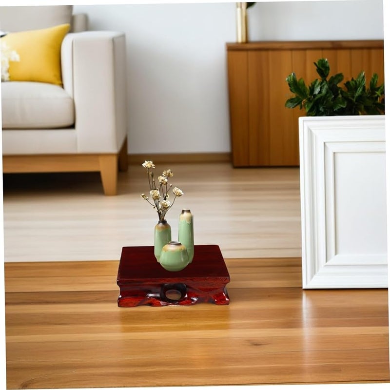 قاعدة عرض من الخشب الصلب لتماثيل بوذا والمزهريات والنباتات والديكور باللون البني الفاتح - Image 5